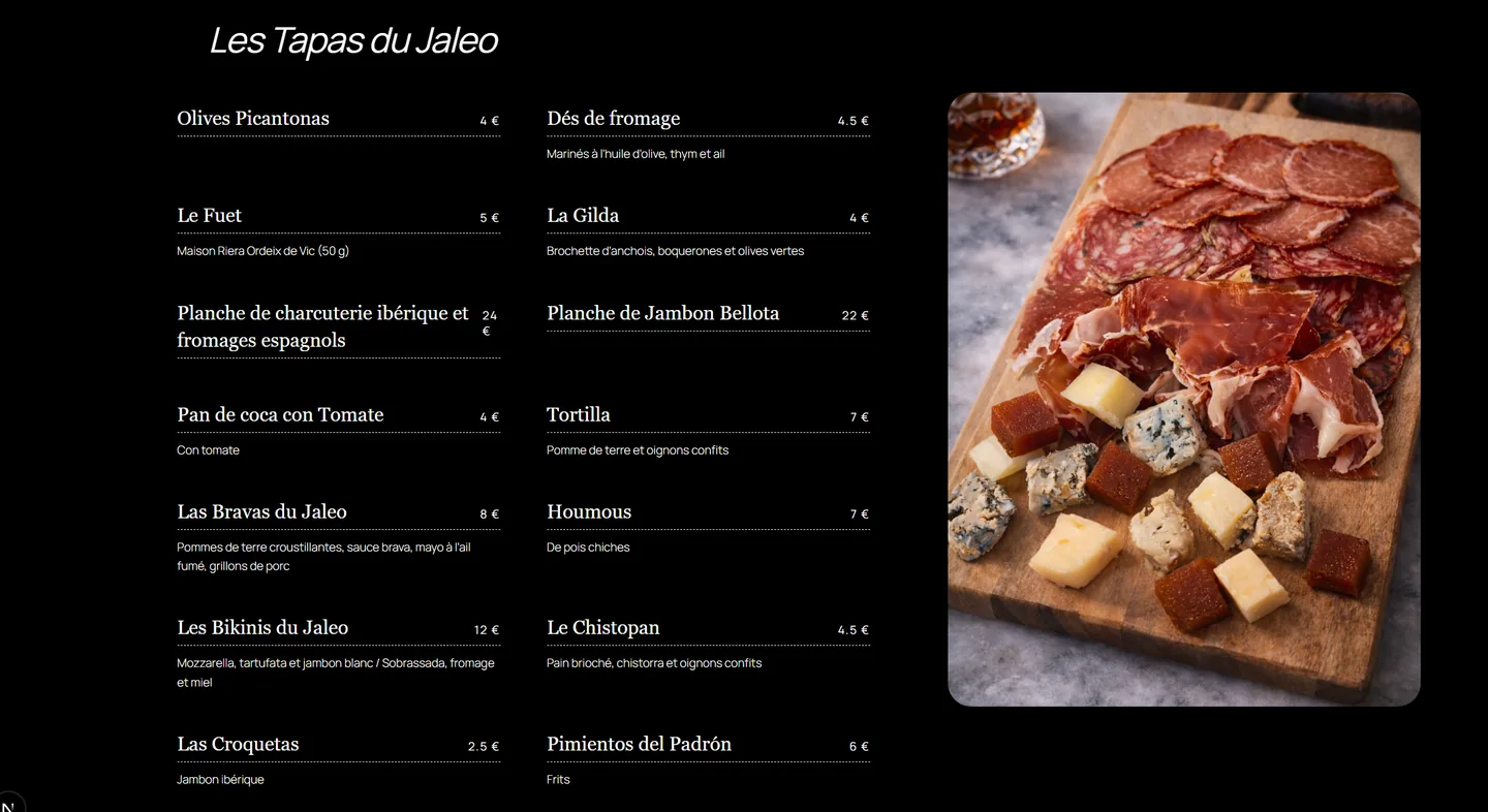 Jaleo demo menu section